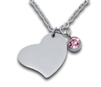 Engraved Side Heart Pendant with Birthstone Charm & Chain