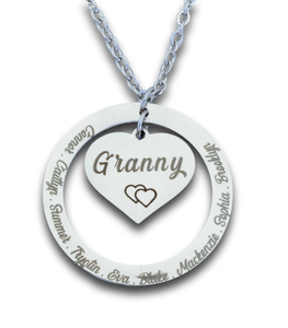 Custom Engraved Circle Heart Pendant and Chain