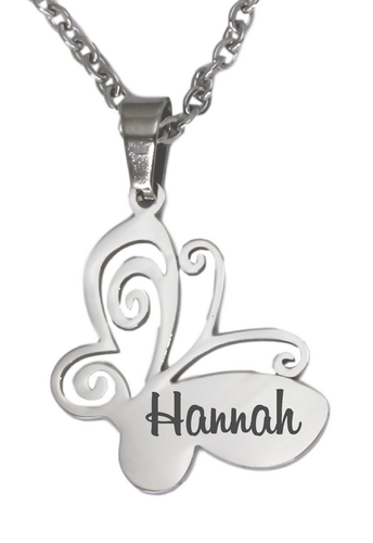 Personalized Stainless Steel Butterfly Pendant & Chain