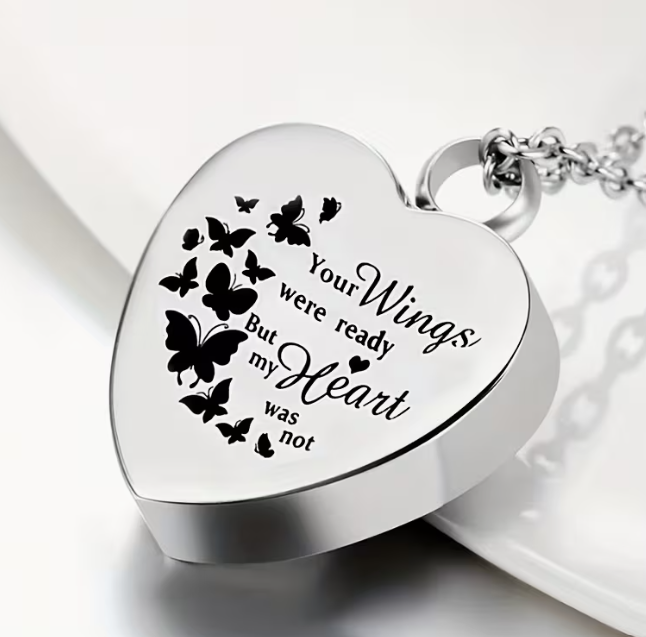Memorial Urn Butterfly with wings wording Necklace